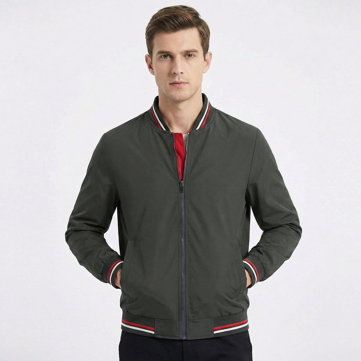 Men's Slim Fit Varsity Stripe Bomber Jacket | Christopher_6
