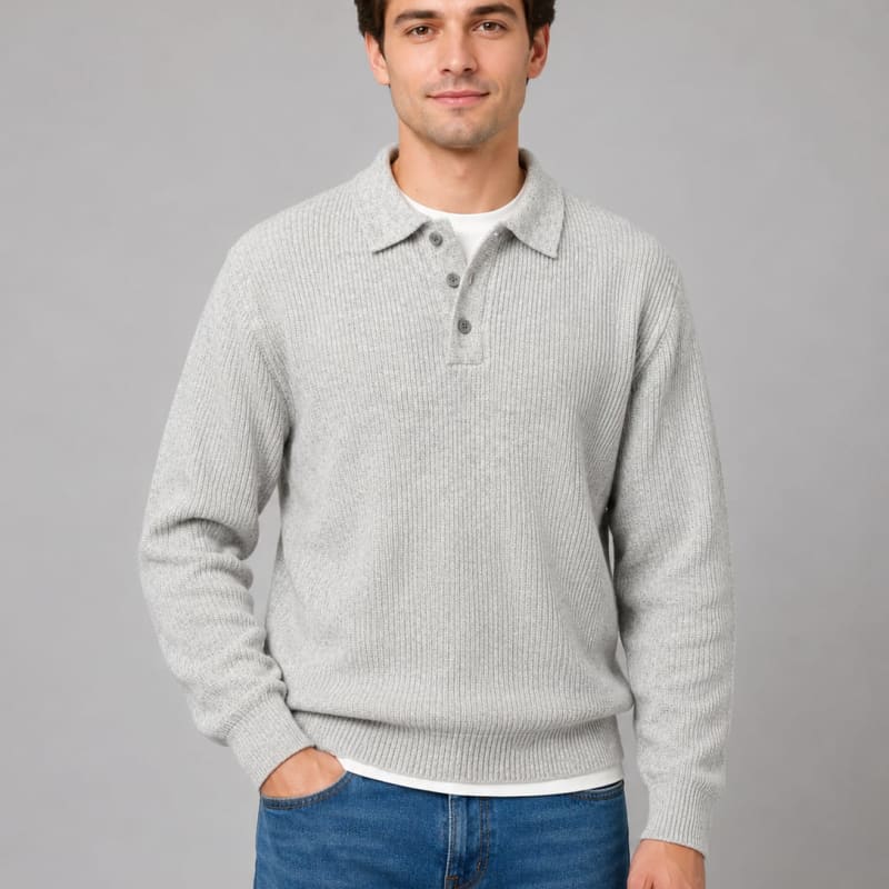 Men's Ribbed Knit Polo Jumper | Ivor_1