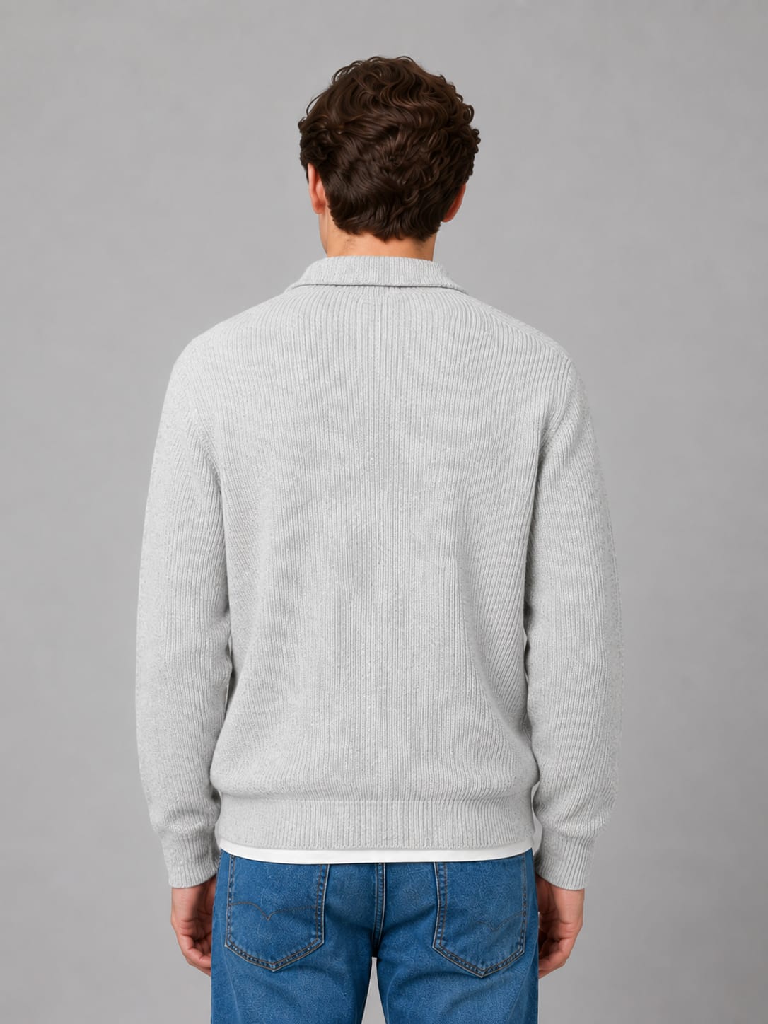 Men's Ribbed Knit Polo Jumper | Ivor_2
