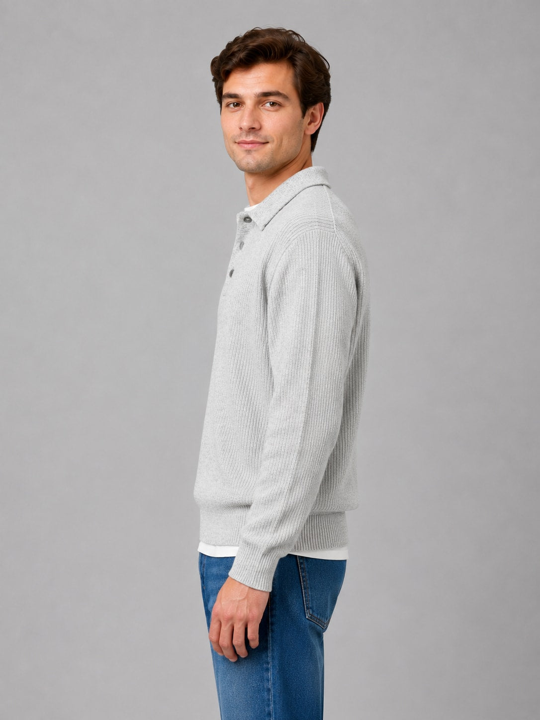 Men's Ribbed Knit Polo Jumper | Ivor_3