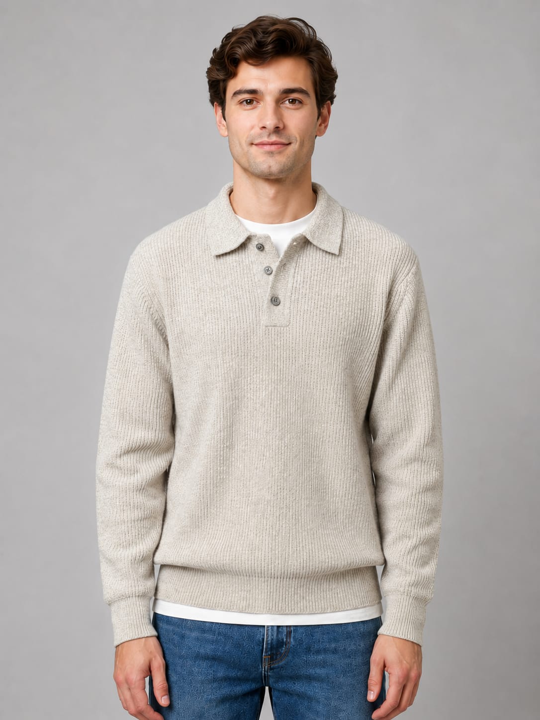 Men's Ribbed Knit Polo Jumper | Ivor_4