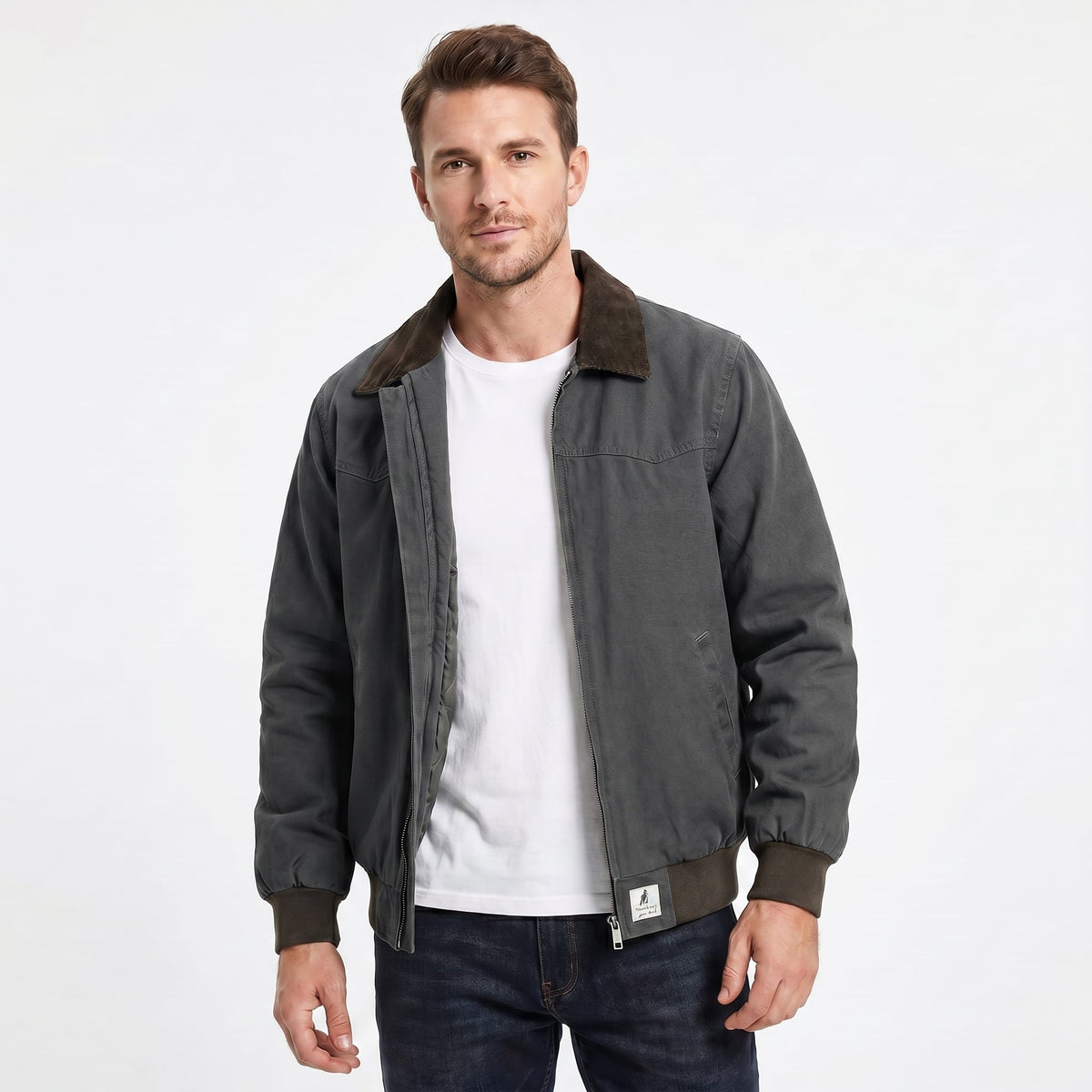 Men's Canvas Corduroy Collar Bomber Jacket | Daniel_3