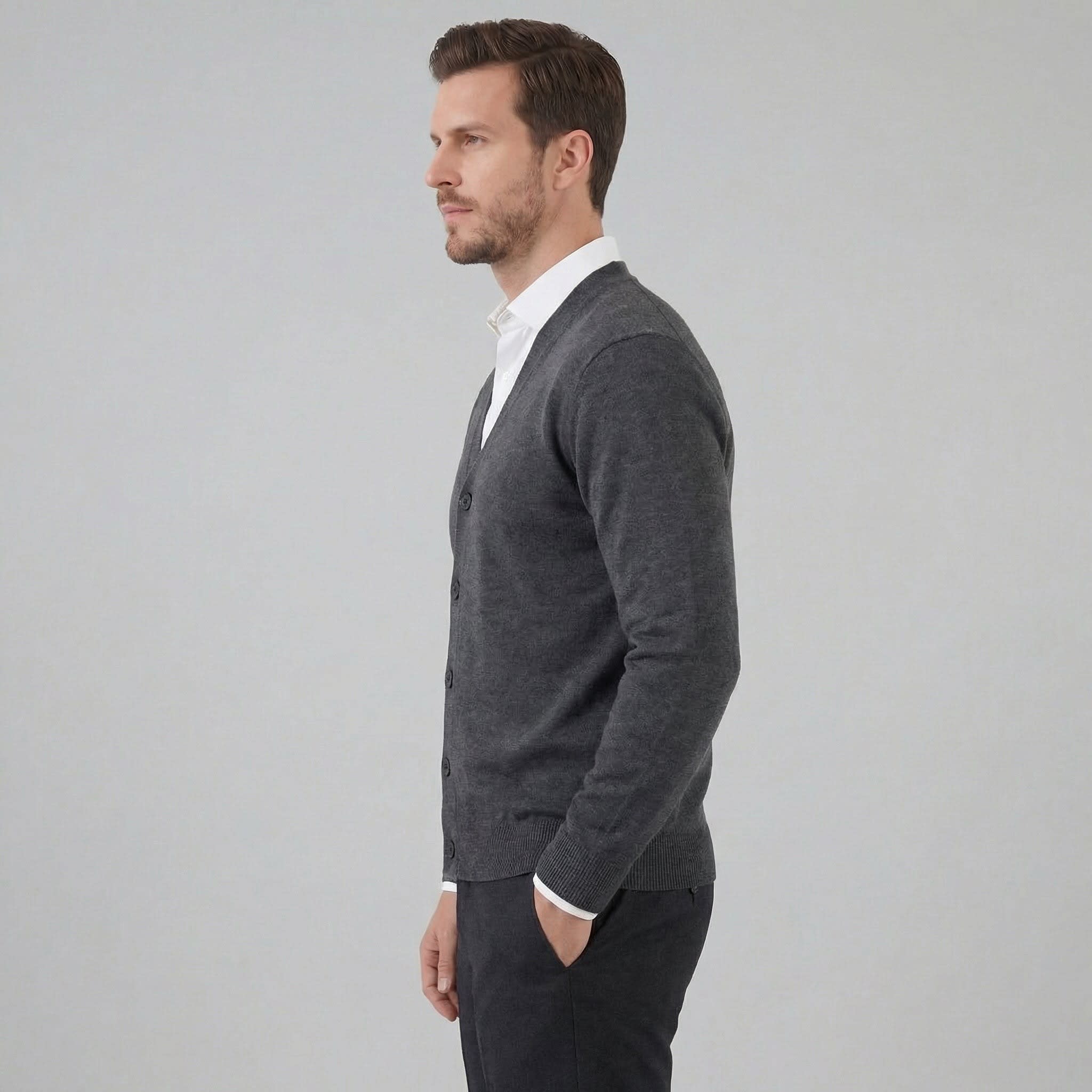 Men's Knit V-Neck Cardigan | Ned_16