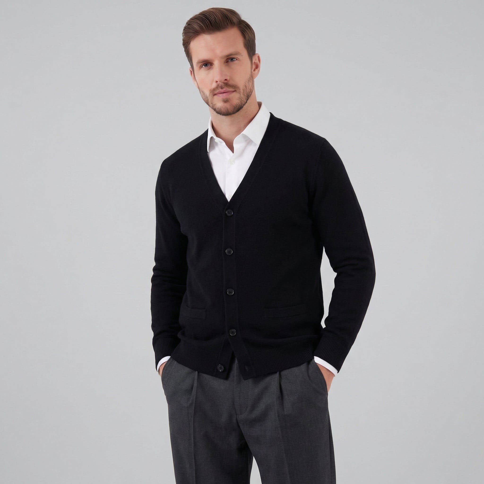 Men's Knit V-Neck Cardigan | Ned_5