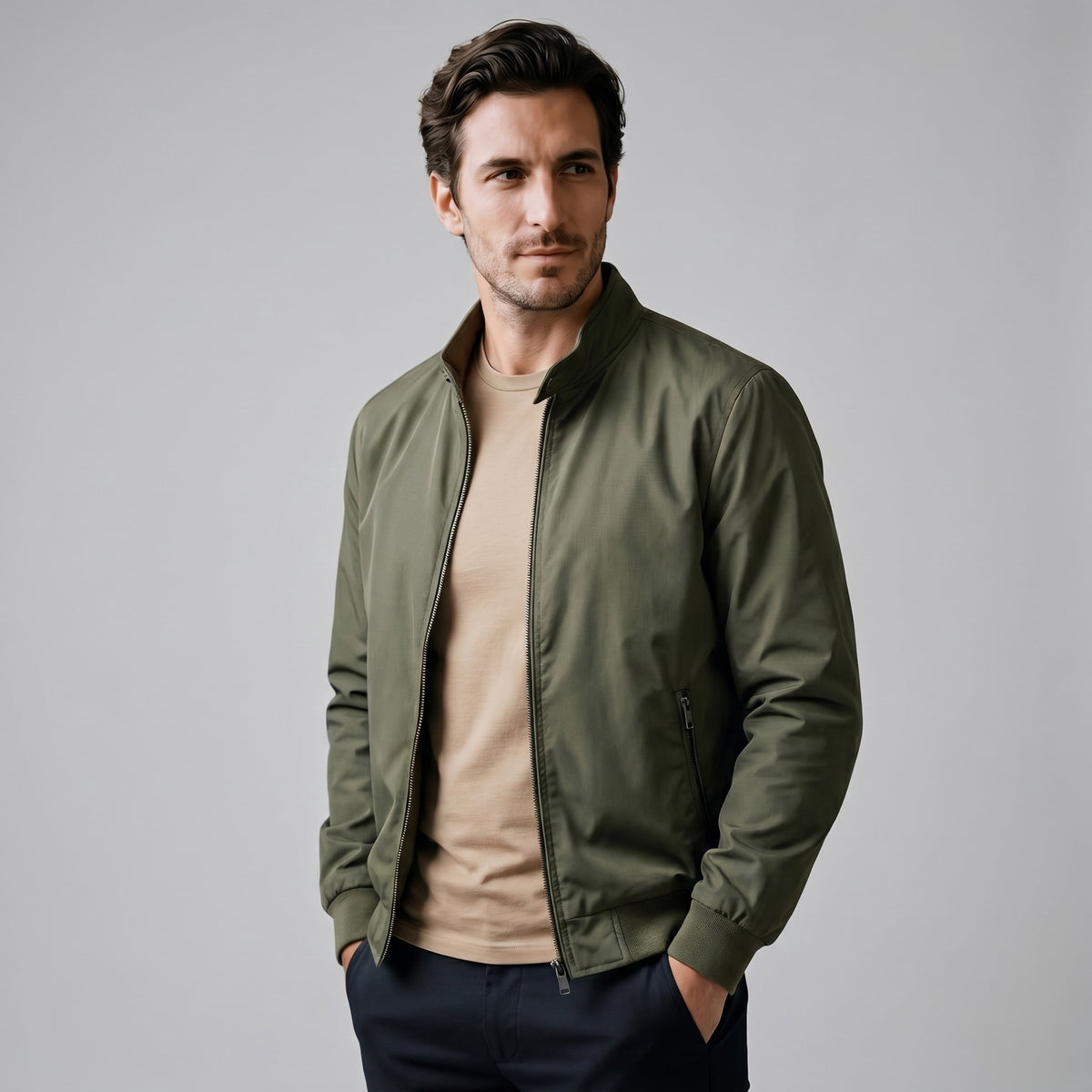 Men's Slim Fit Padded Bomber Jacket | Leon - Green / 2XL