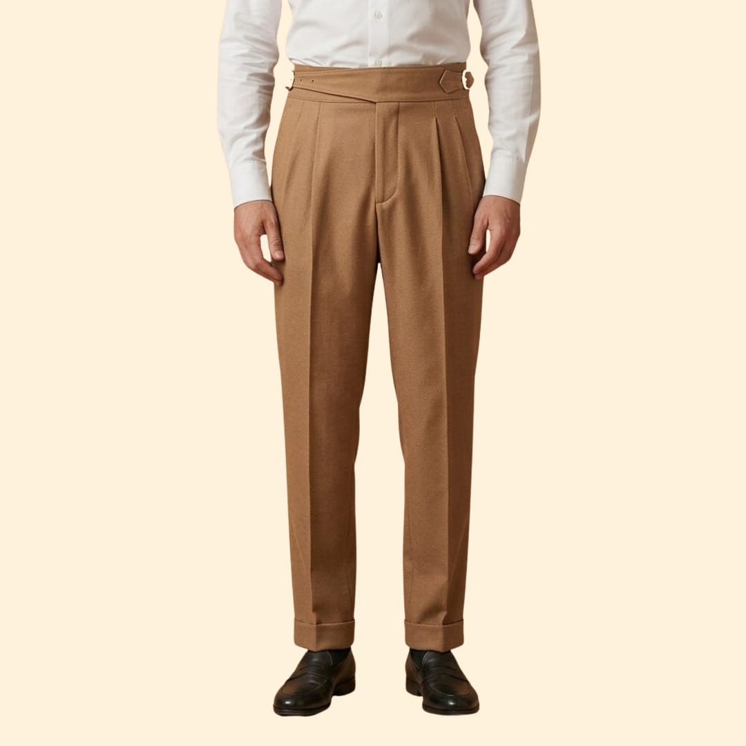 Men's High Waisted Pleated Trousers | Timothy_8