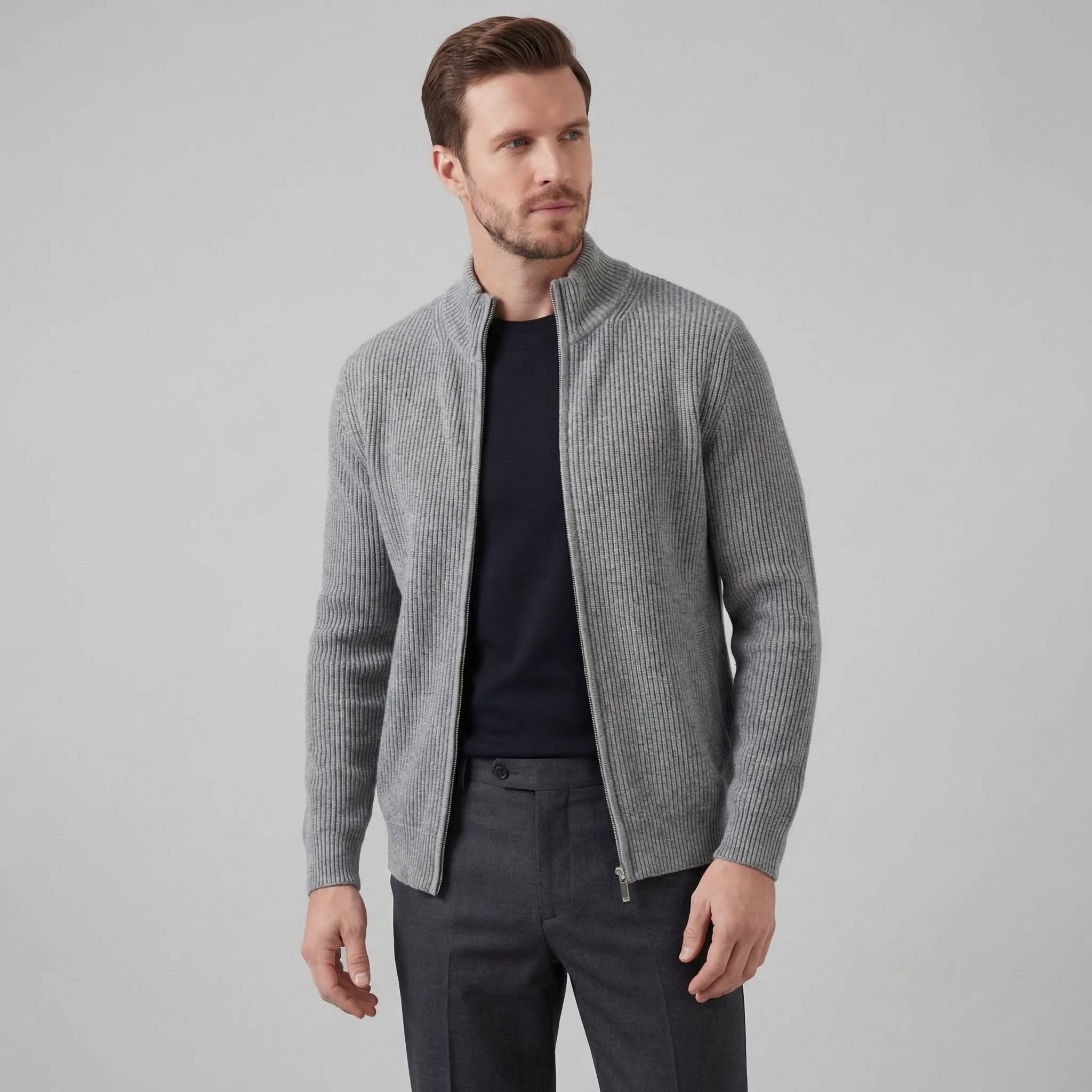 Men's Funnel Neck Zip Up Cardigan | Kai_11