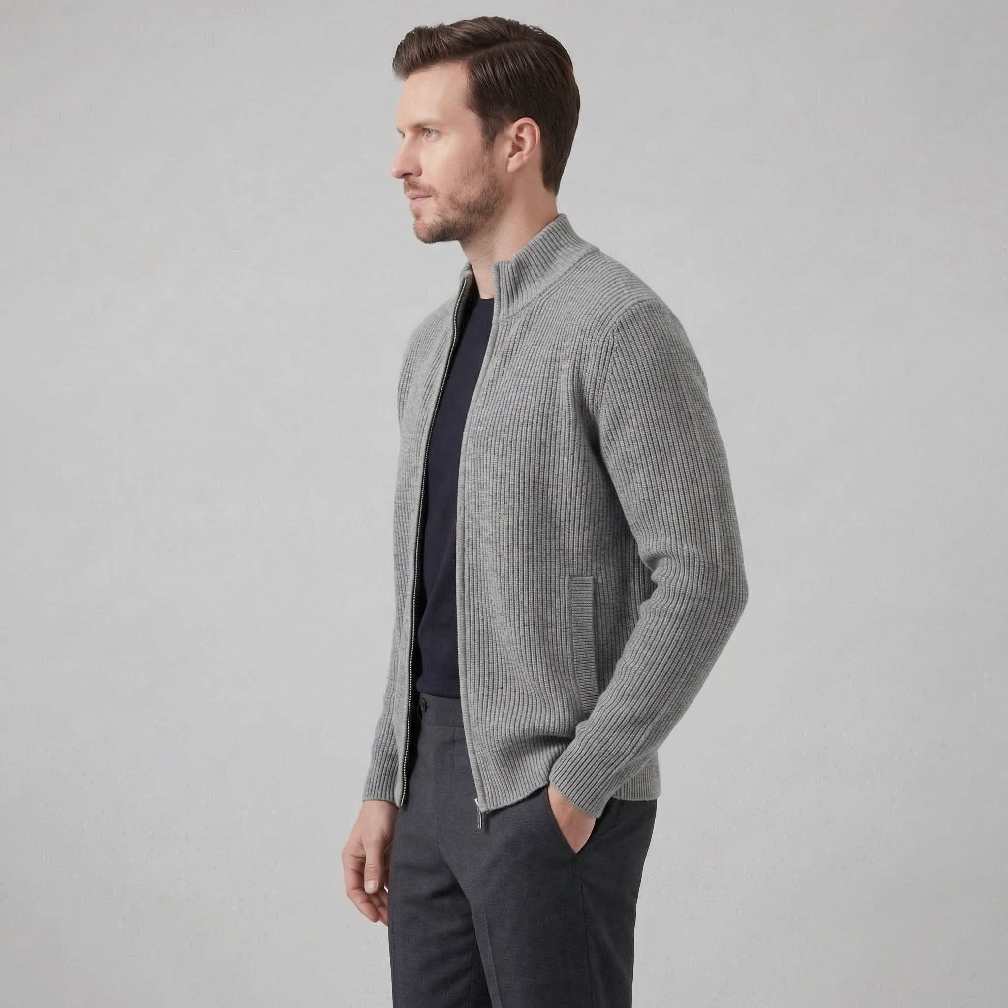 Men's Funnel Neck Zip Up Cardigan | Kai_12