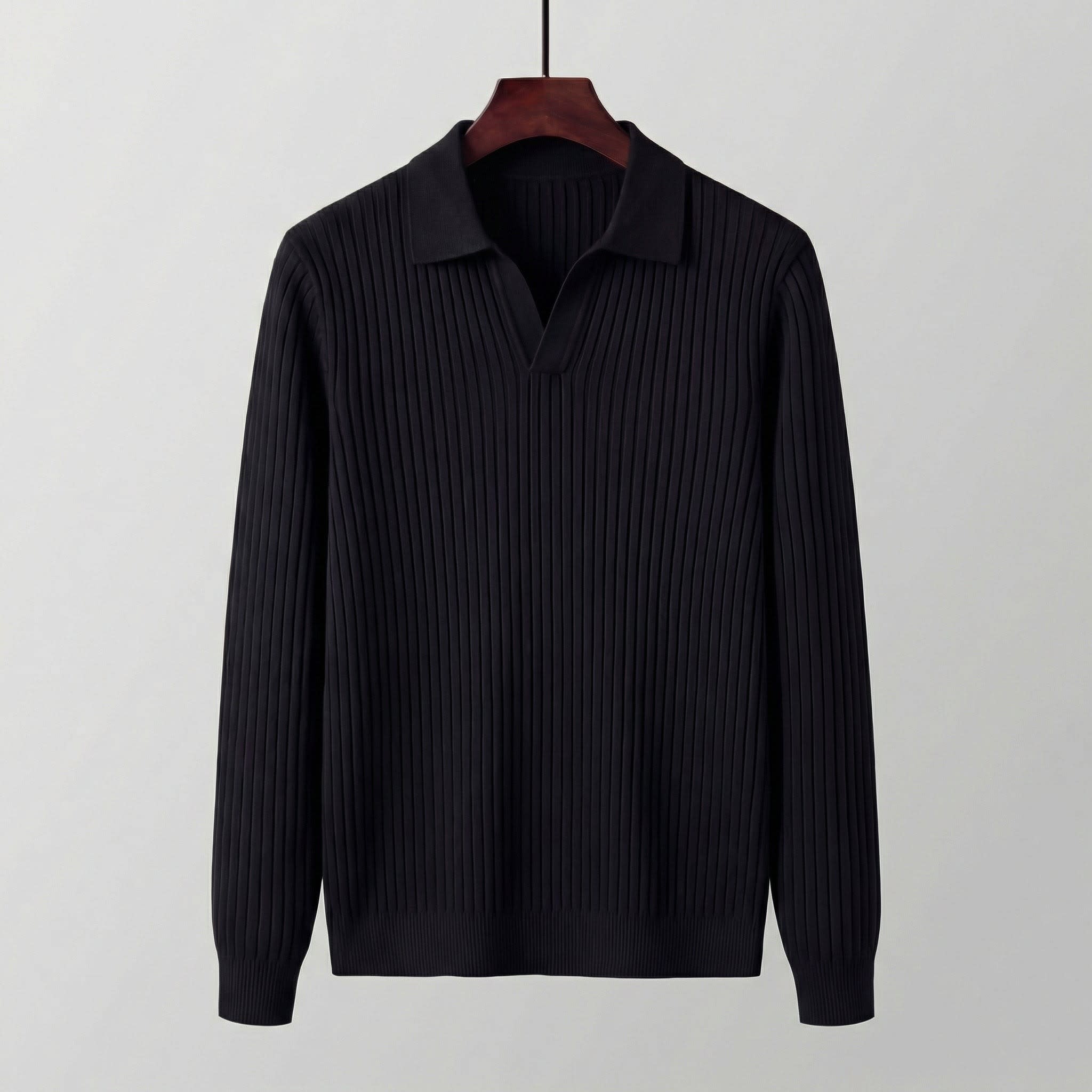 Men's Ribbed Long Sleeve Polo Shirt | Iain_10