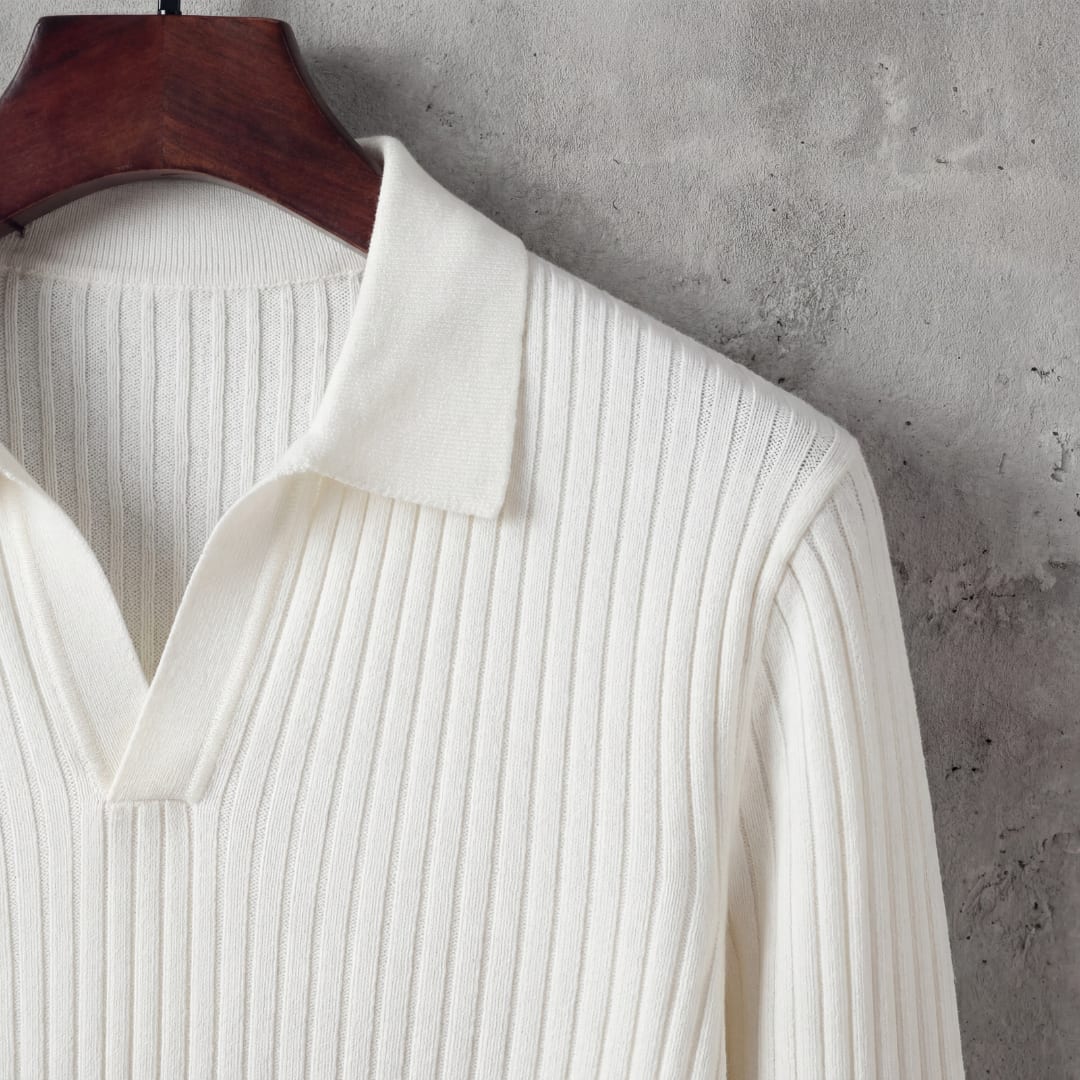 Men's Ribbed Long Sleeve Polo Shirt | Iain_4