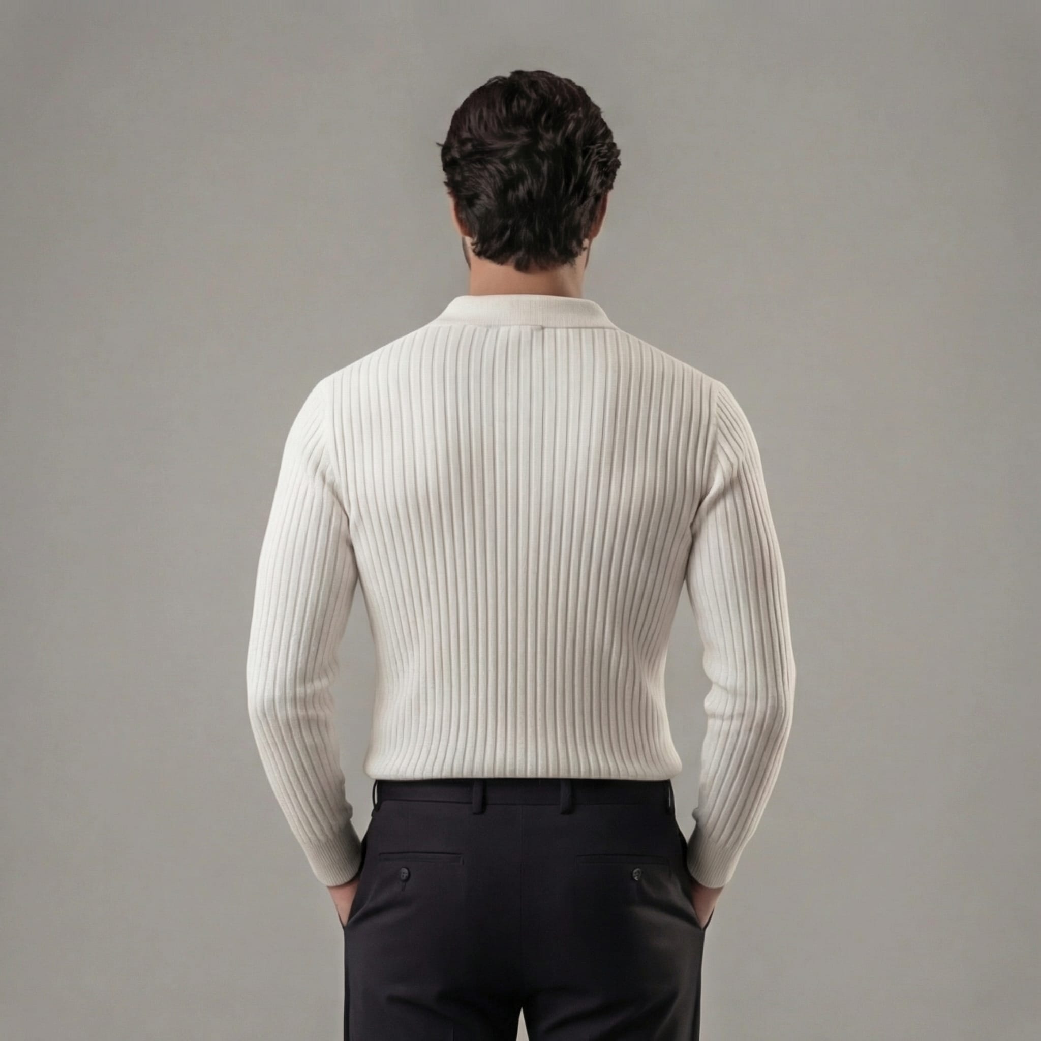 Men's Ribbed Long Sleeve Polo Shirt | Iain_8