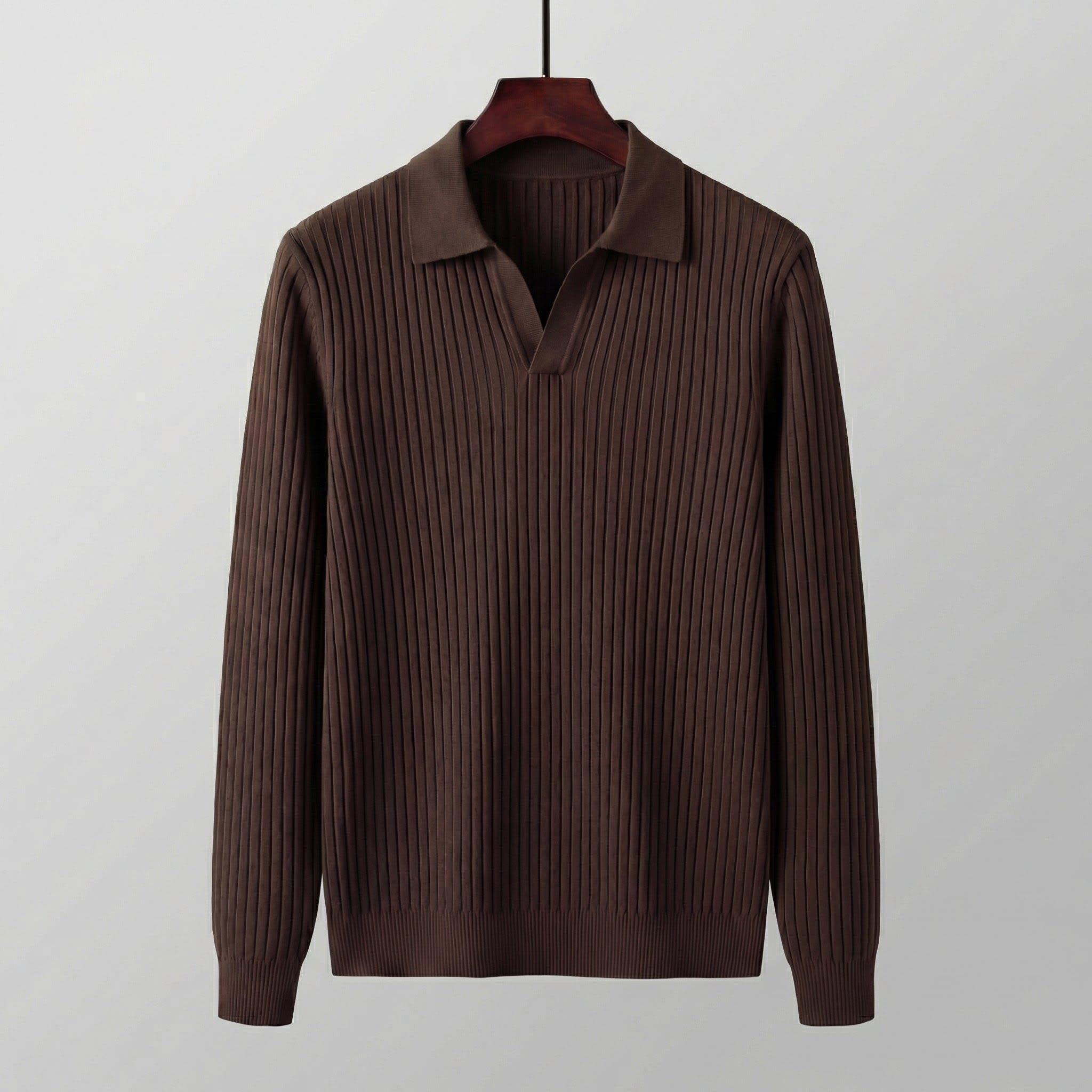 Men's Ribbed Long Sleeve Polo Shirt | Iain_9