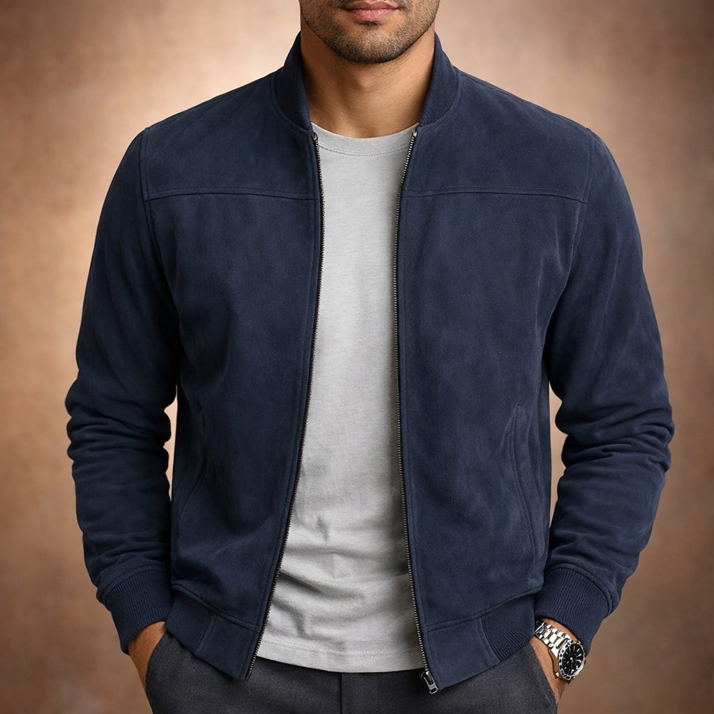 Men's Faux Suede Bomber Jacket | Wystan_3