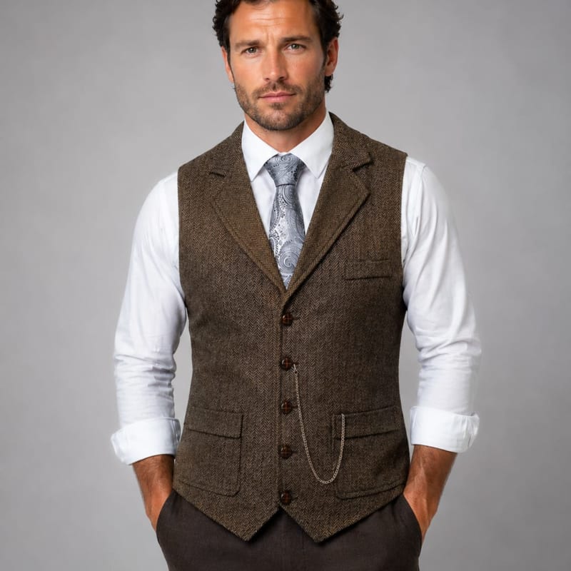 Men's Herringbone Tailored Waistcoat | Thaddeus_1