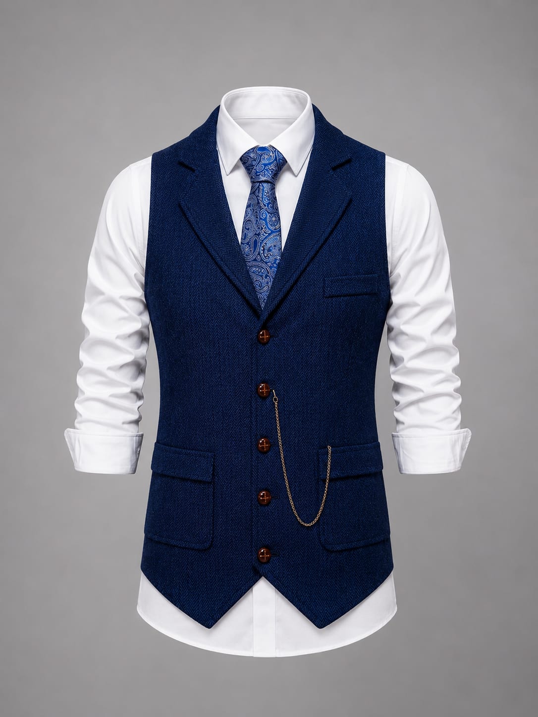 Men's Herringbone Tailored Waistcoat | Thaddeus_4