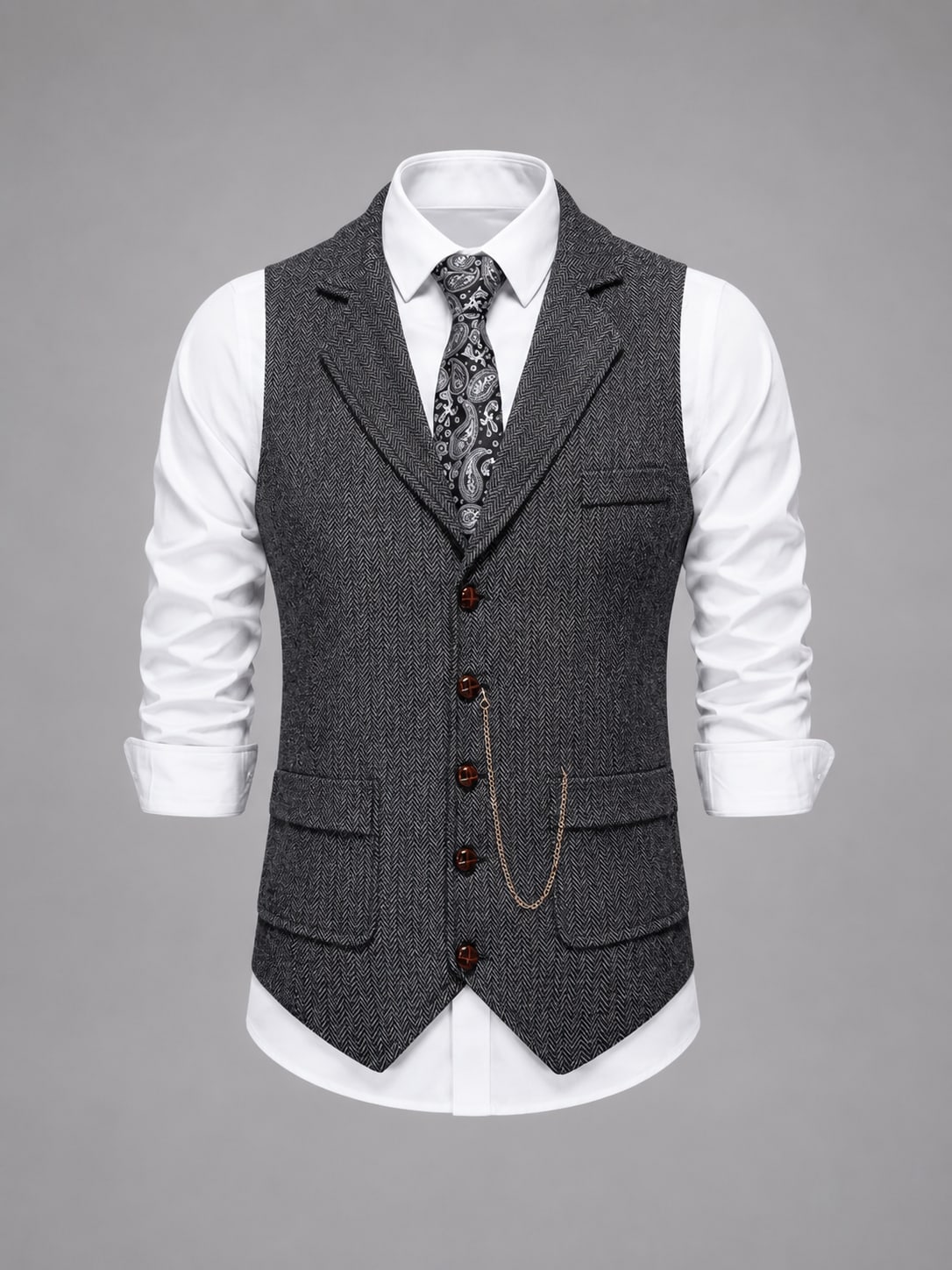 Men's Herringbone Tailored Waistcoat | Thaddeus_5