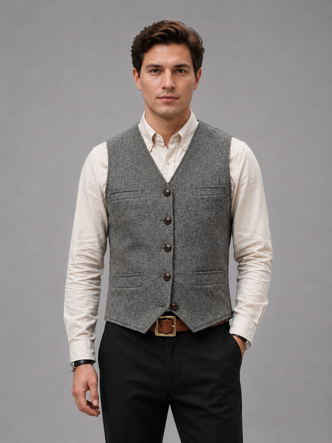 Men's Tweed Tailored Waistcoat | Leopold_5
