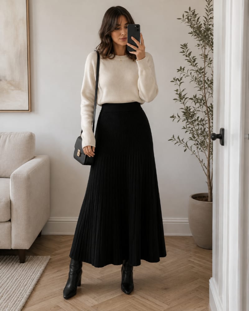 Women's Pleated Knit Maxi Skirt | Constance_3