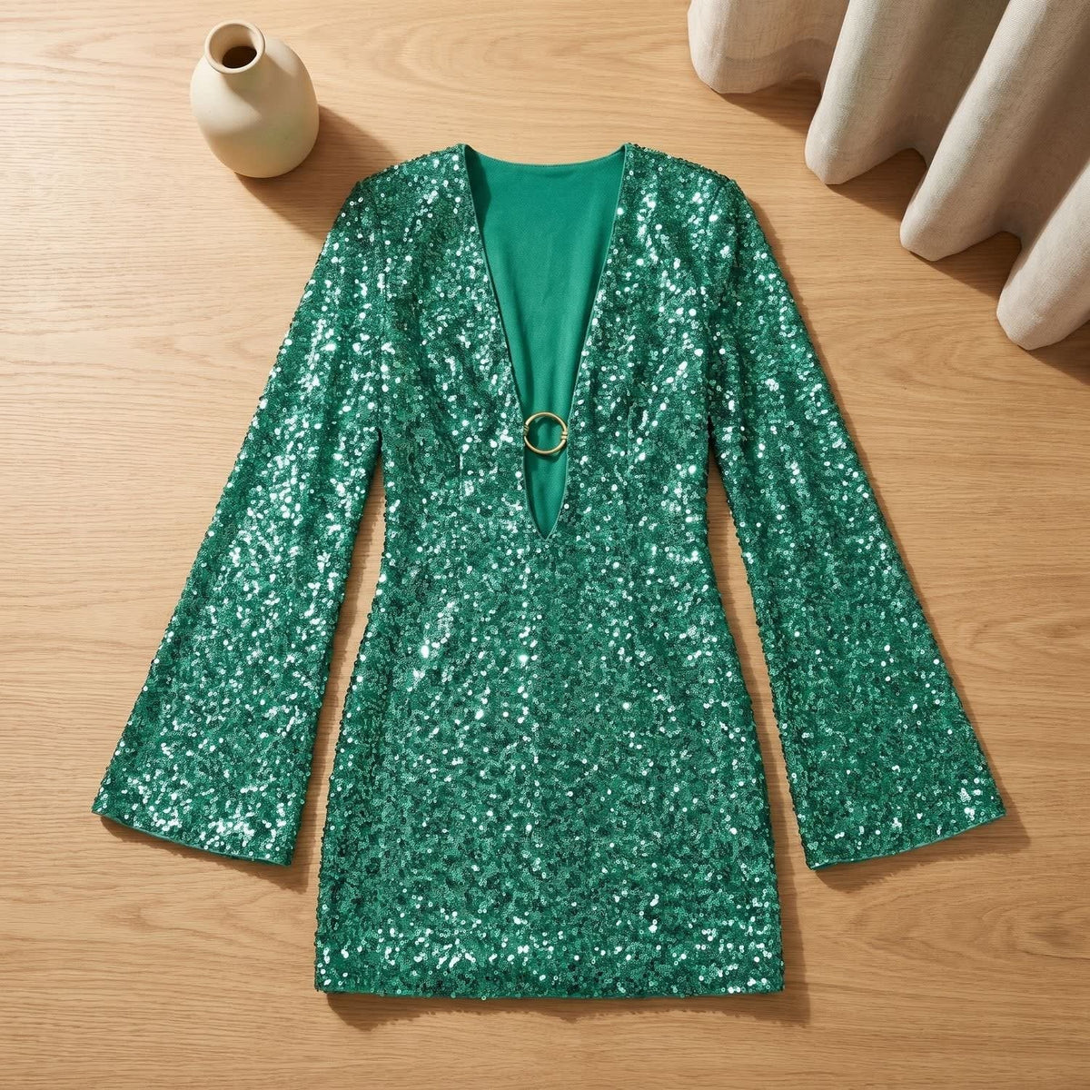 Women's Sequin Plunge Neck Party Mini Dress | Annabel_2
