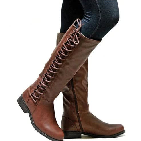Women's Faux Leather Lace-Up Knee High Boots | Niamh_2