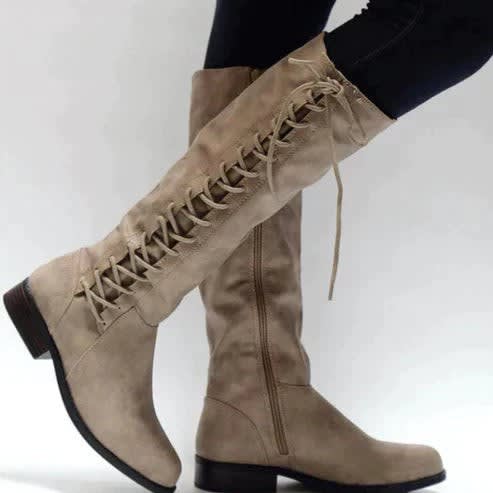 Women's Faux Leather Lace-Up Knee High Boots | Niamh_3