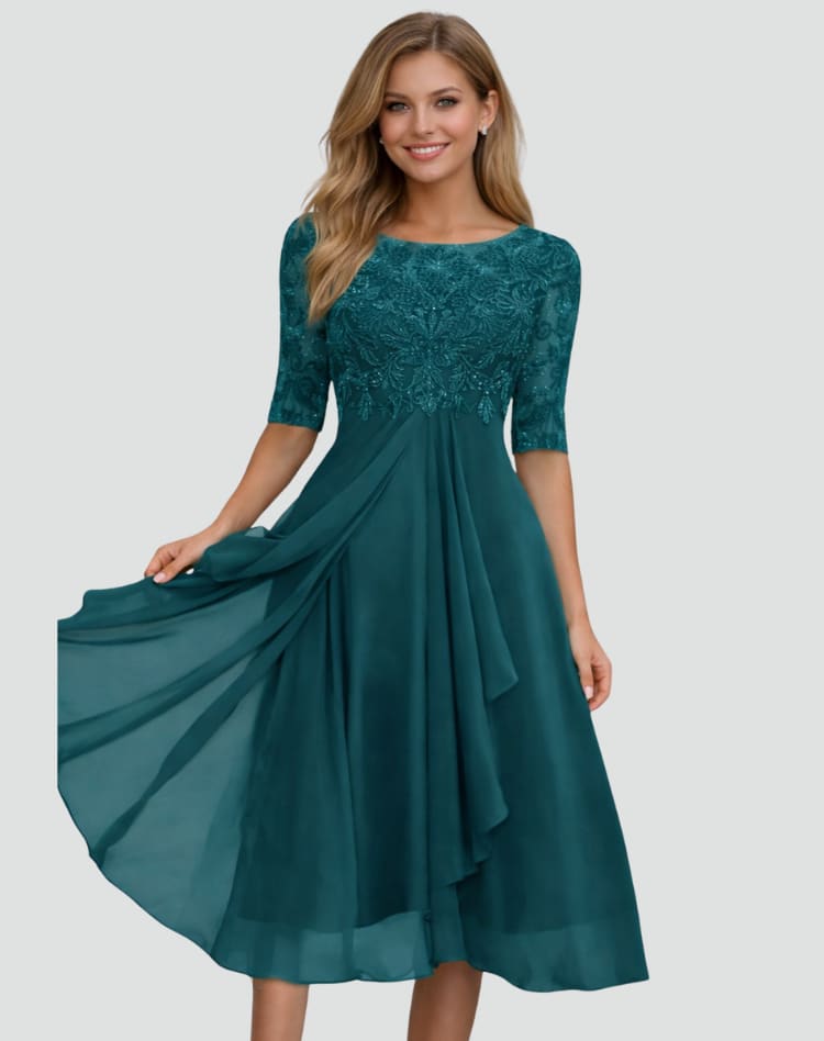 Women's Lace Wedding Guest Midi Dress | Annalise_6