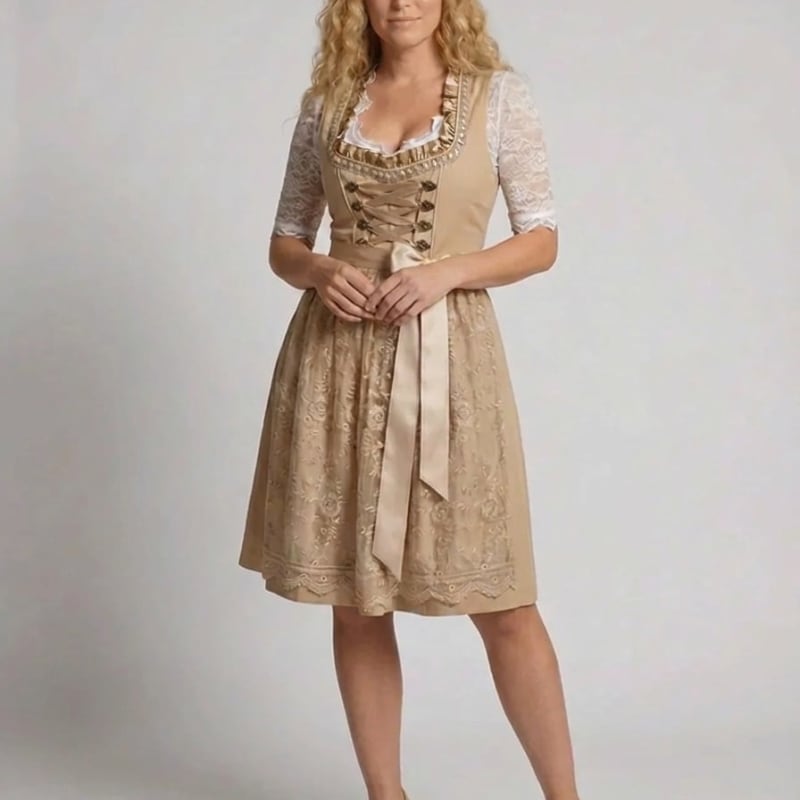Women's Lace Trim Dirndl Dress with Apron and Blouse | Hilary_1
