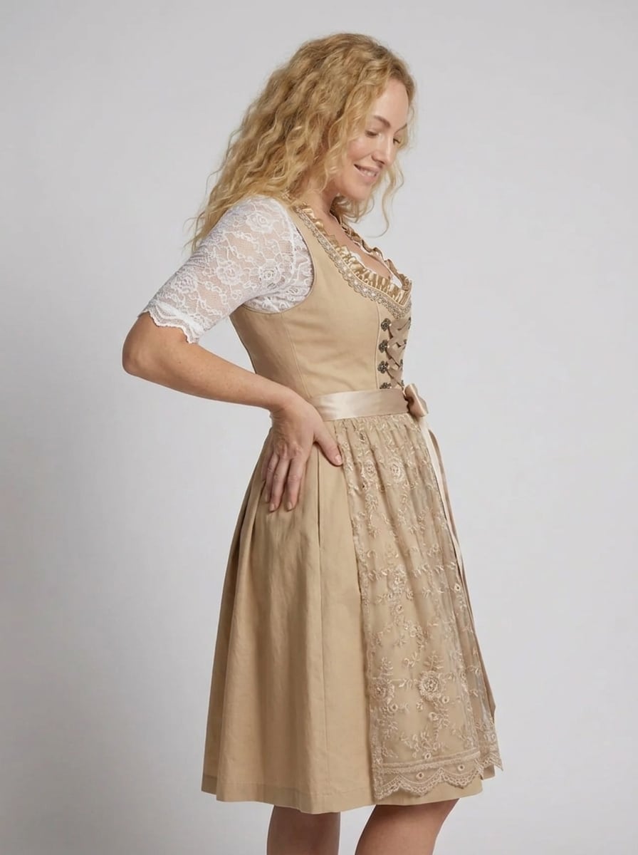 Women's Lace Trim Dirndl Dress with Apron and Blouse | Hilary_3