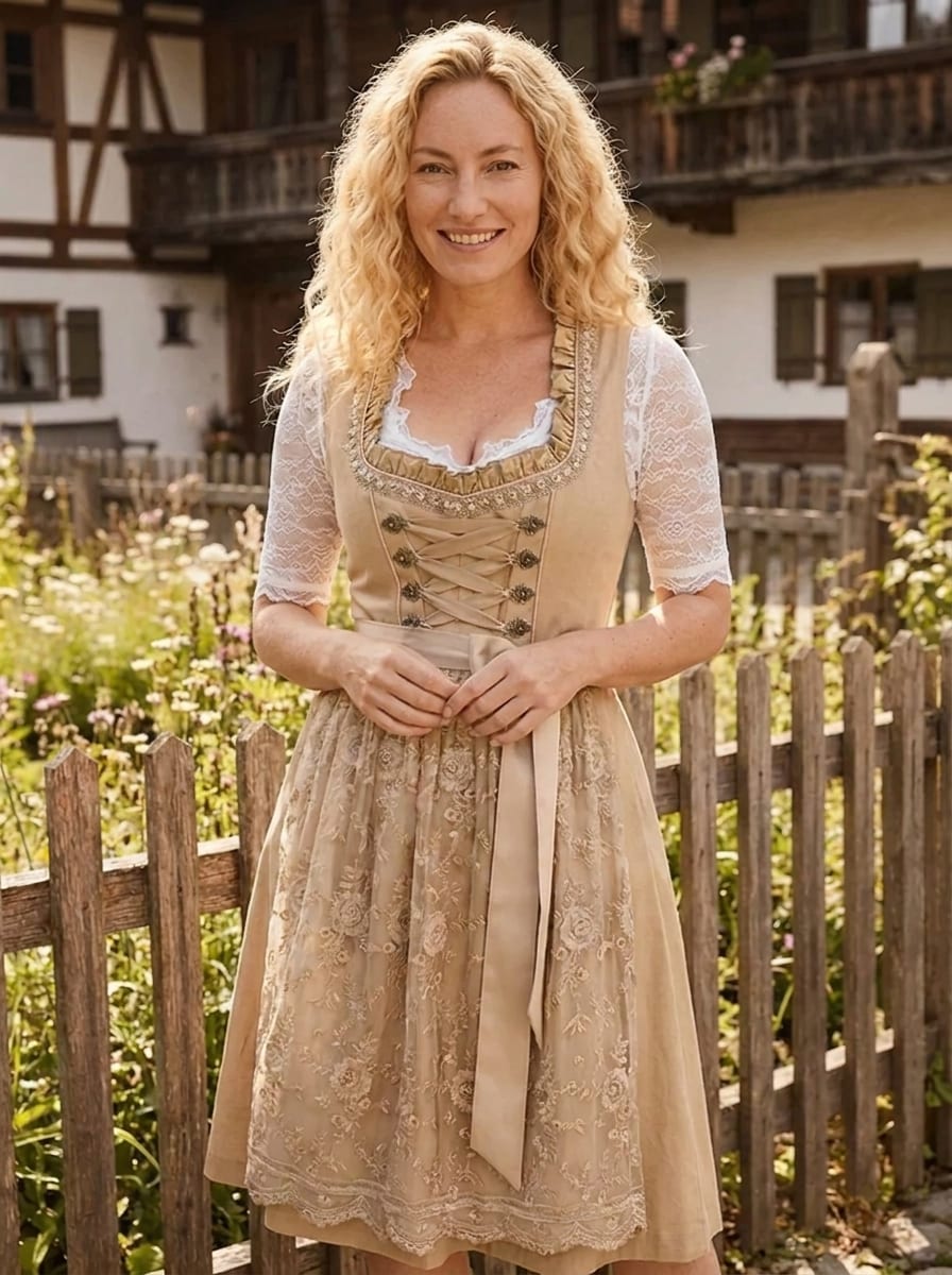 Women's Lace Trim Dirndl Dress with Apron and Blouse | Hilary_4
