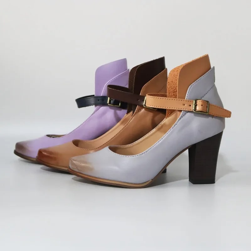 Women's Ankle Strap Block Heel Court Shoes | Malvina_11