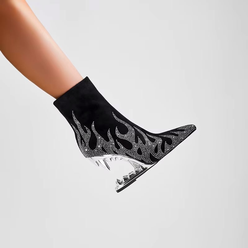 Women's Pointed Toe Sculptural Heel Ankle Boots | Mairead_23