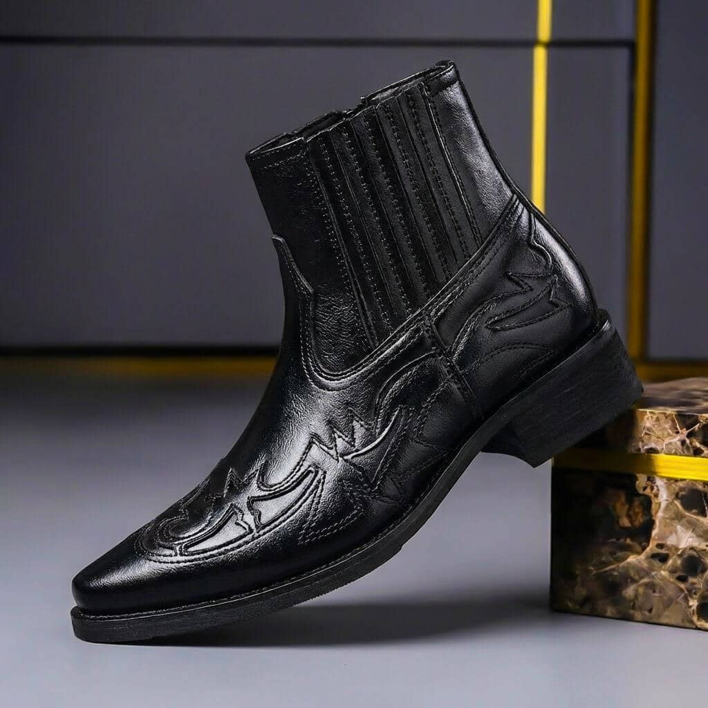 Men's Leather Western Ankle Boots | Elliot_2