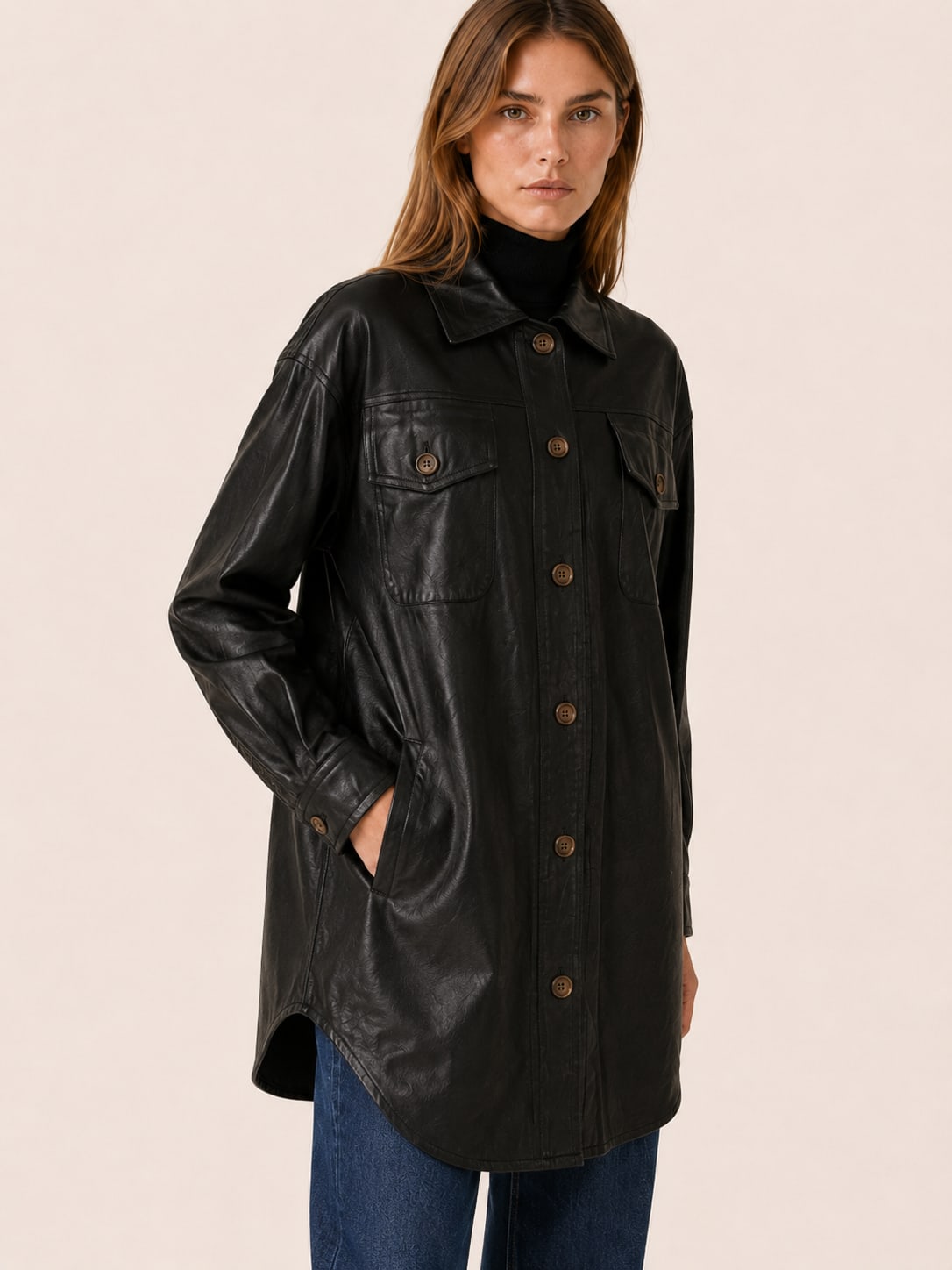 Women's Relaxed Shirt Jacket with Chest Pockets | Hannah Douglas_3