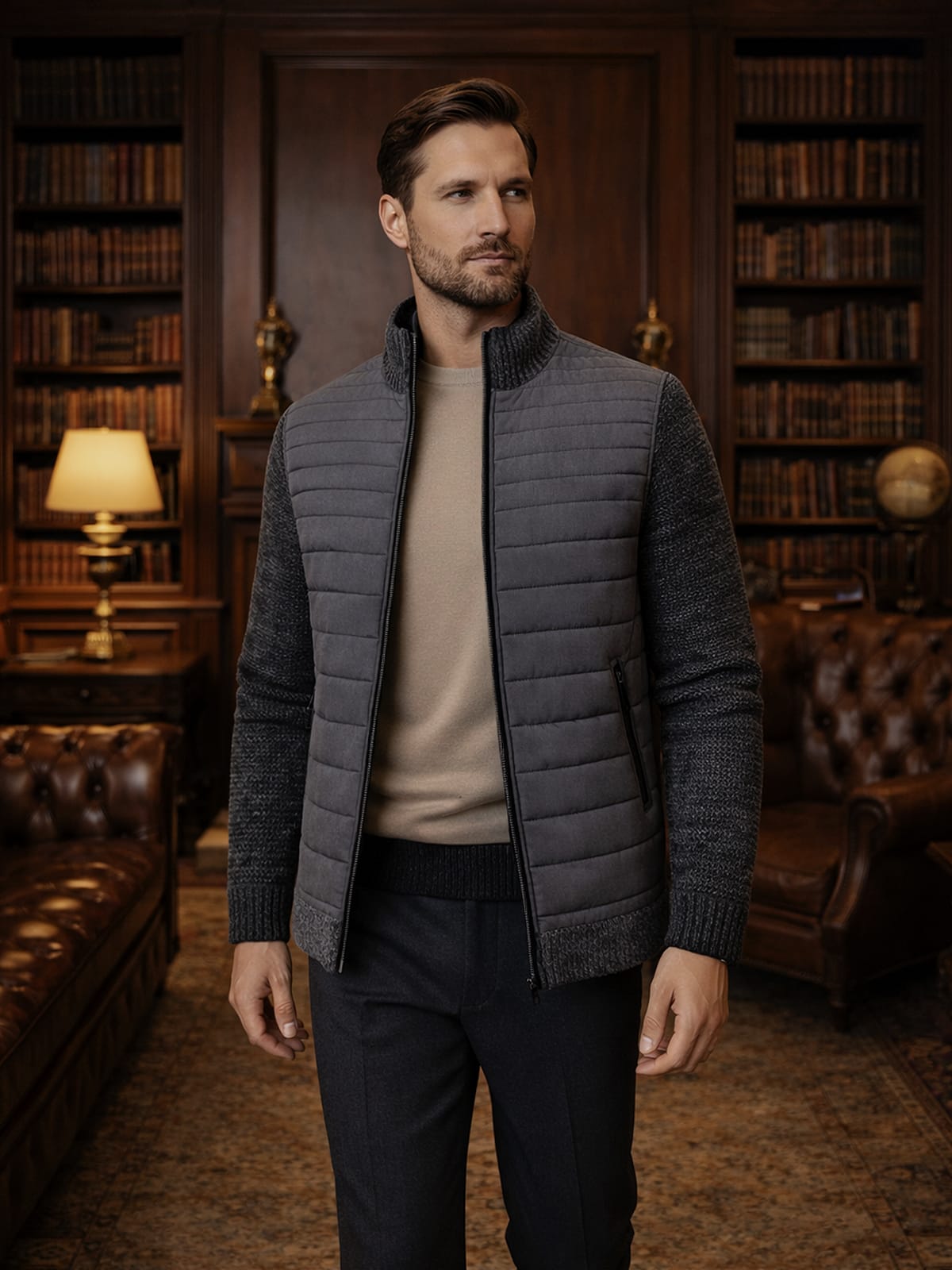 Men's Quilted Zip Up Hybrid Jacket | Damon_3