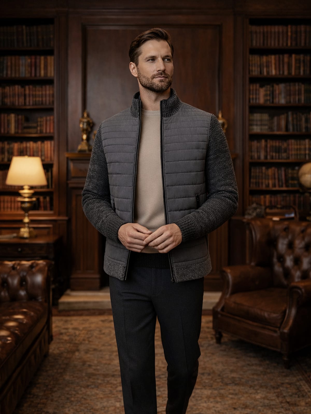 Men's Quilted Zip Up Hybrid Jacket | Damon_4