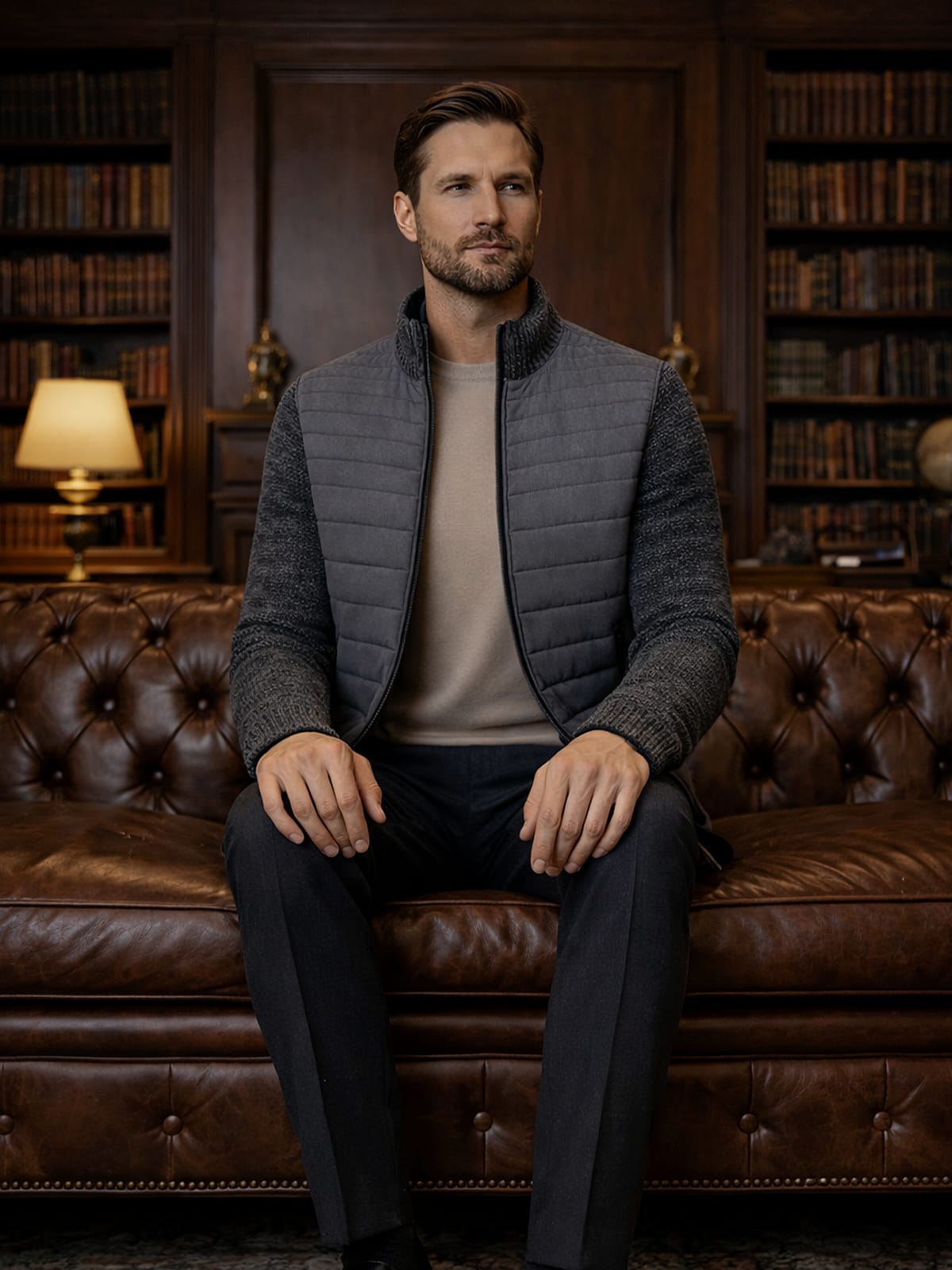 Men's Quilted Zip Up Hybrid Jacket | Damon_6