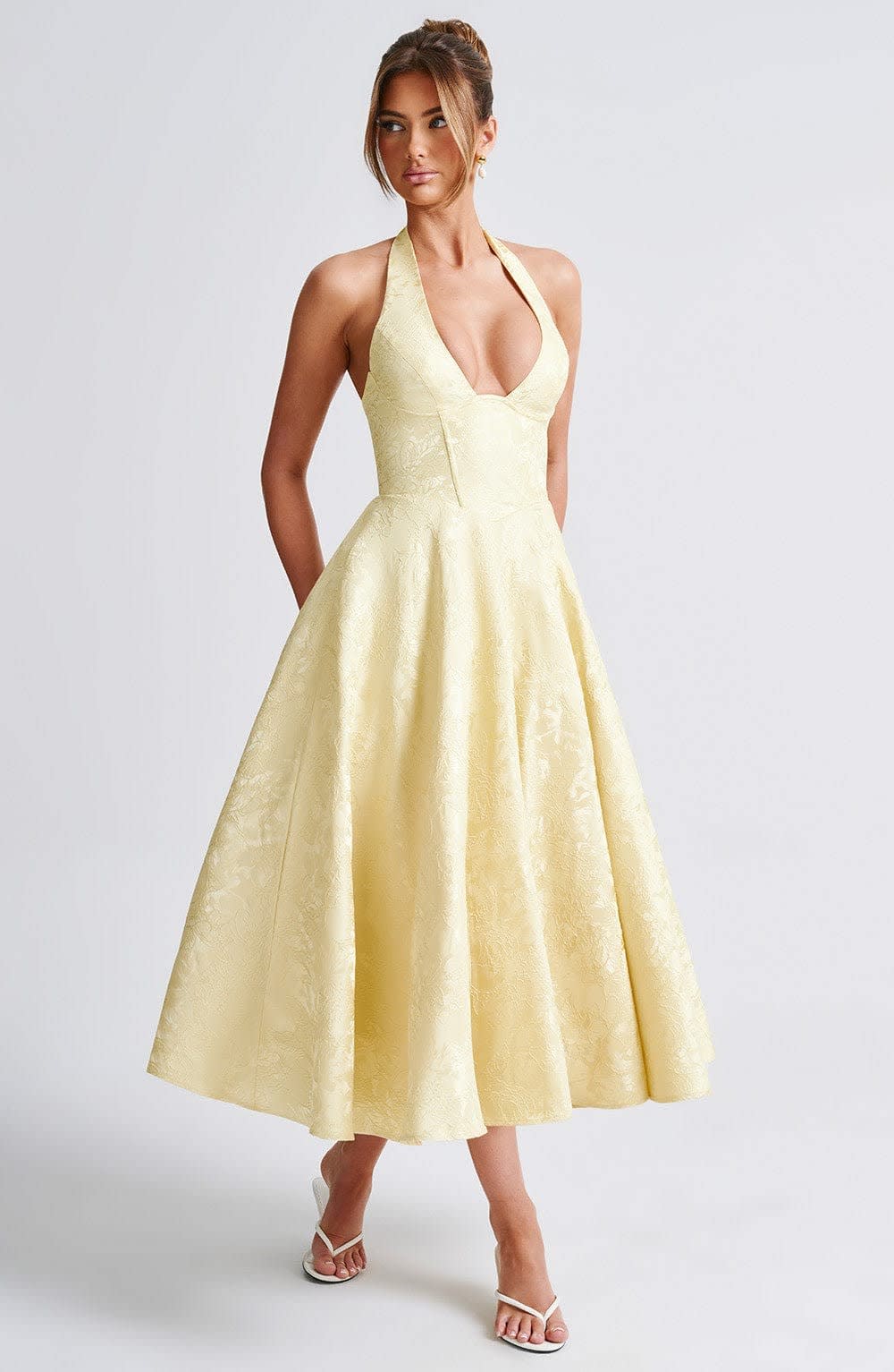 Women's Halter Neck Wedding Guest Midi Dress with Corset Back | Hailey Thompson_10