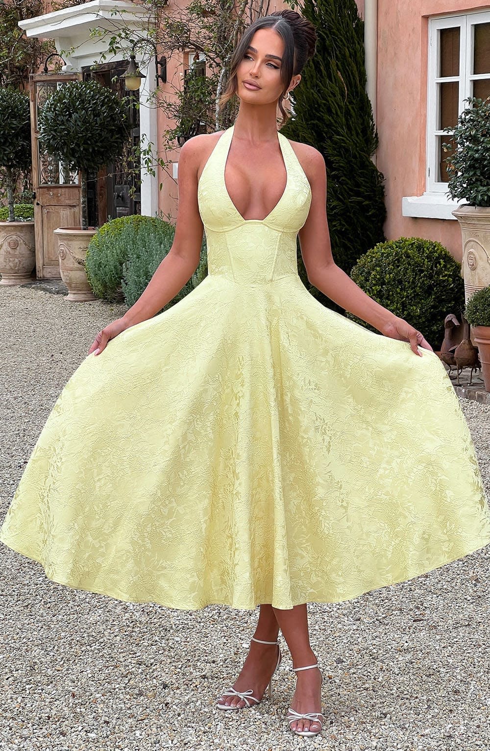 Women's Halter Neck Wedding Guest Midi Dress with Corset Back | Hailey Thompson_15