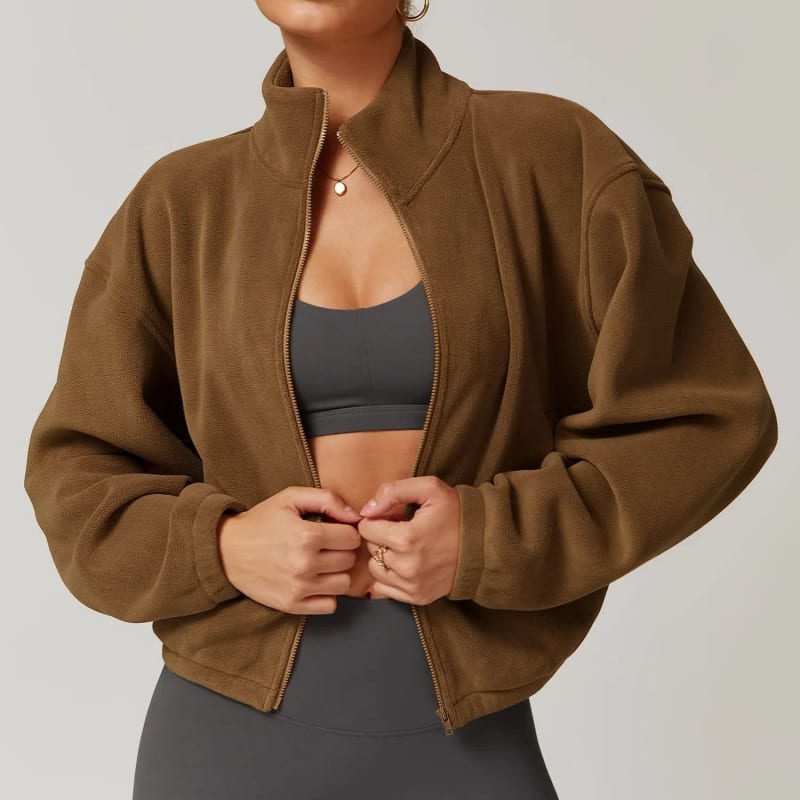 Women's Cropped Fleece Zip Up Jacket | Cara_1