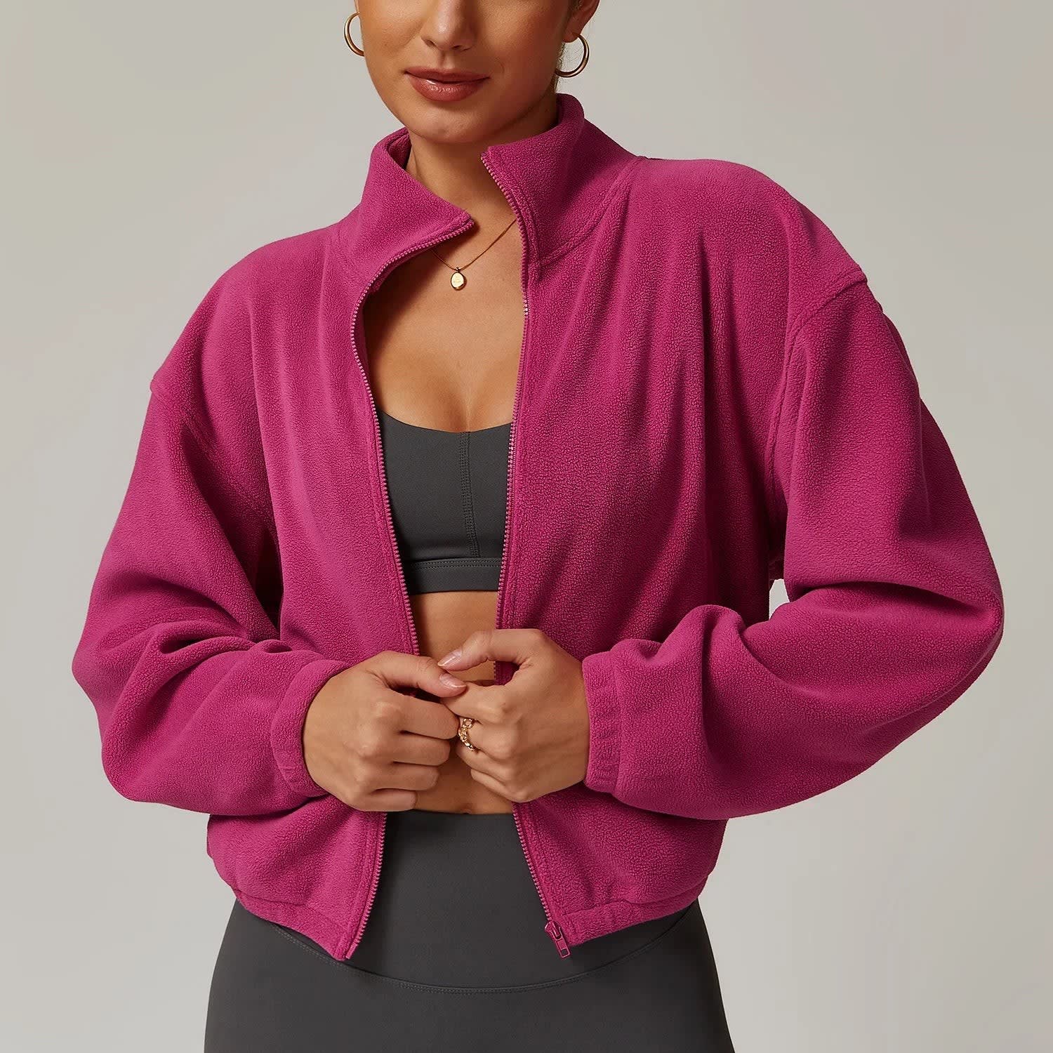Women's Cropped Fleece Zip Up Jacket | Cara_2