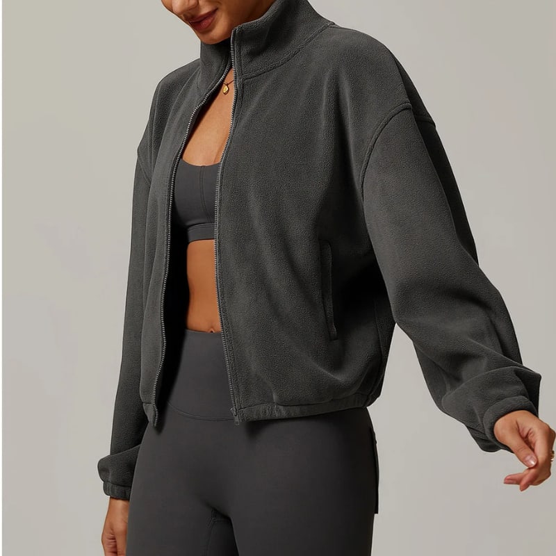 Women's Cropped Fleece Zip Up Jacket | Cara_4