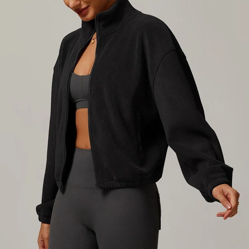 Women's Cropped Fleece Zip Up Jacket | Cara_5