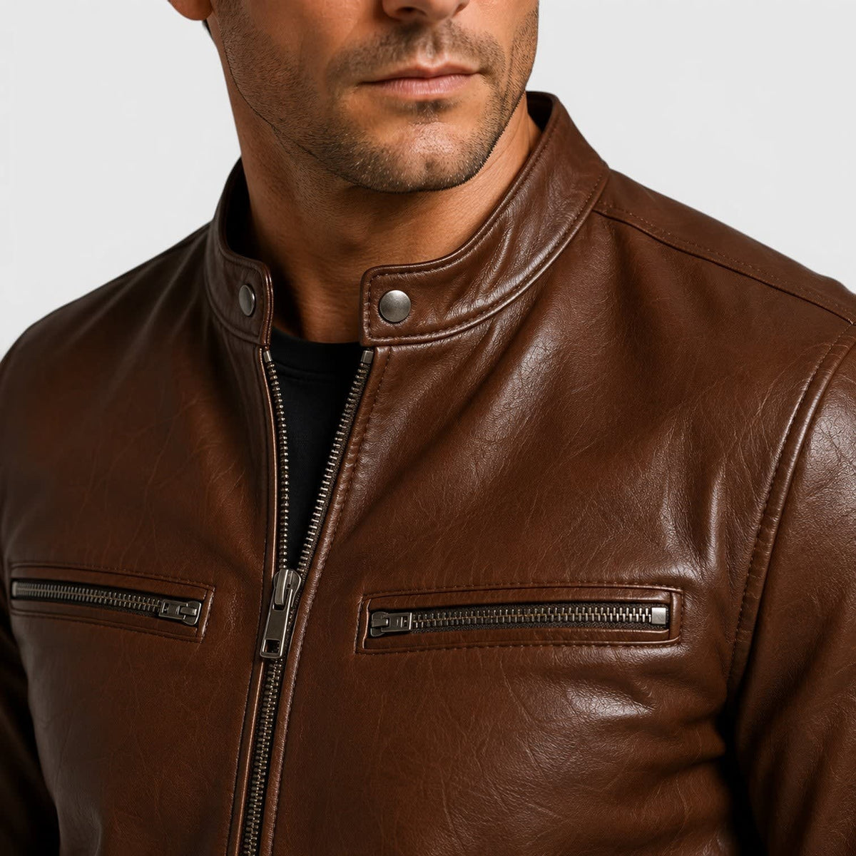 Men's Leather Cafe Racer Jacket | Finn_11