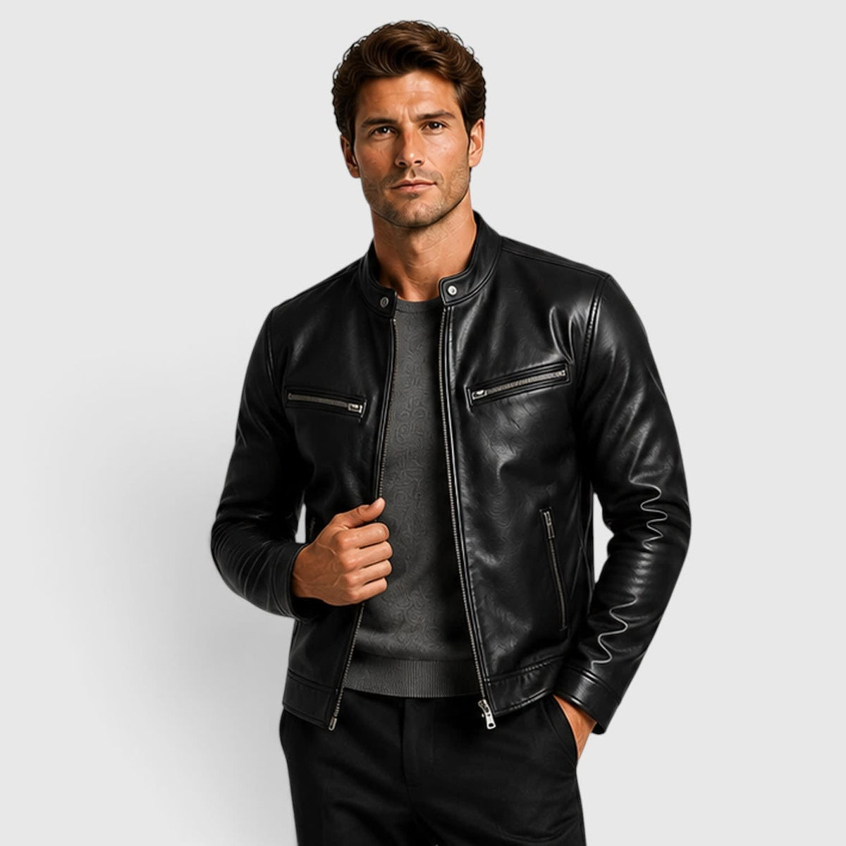 Men's Leather Cafe Racer Jacket | Finn_5