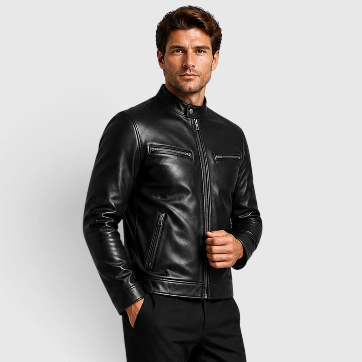 Men's Leather Cafe Racer Jacket | Finn_6