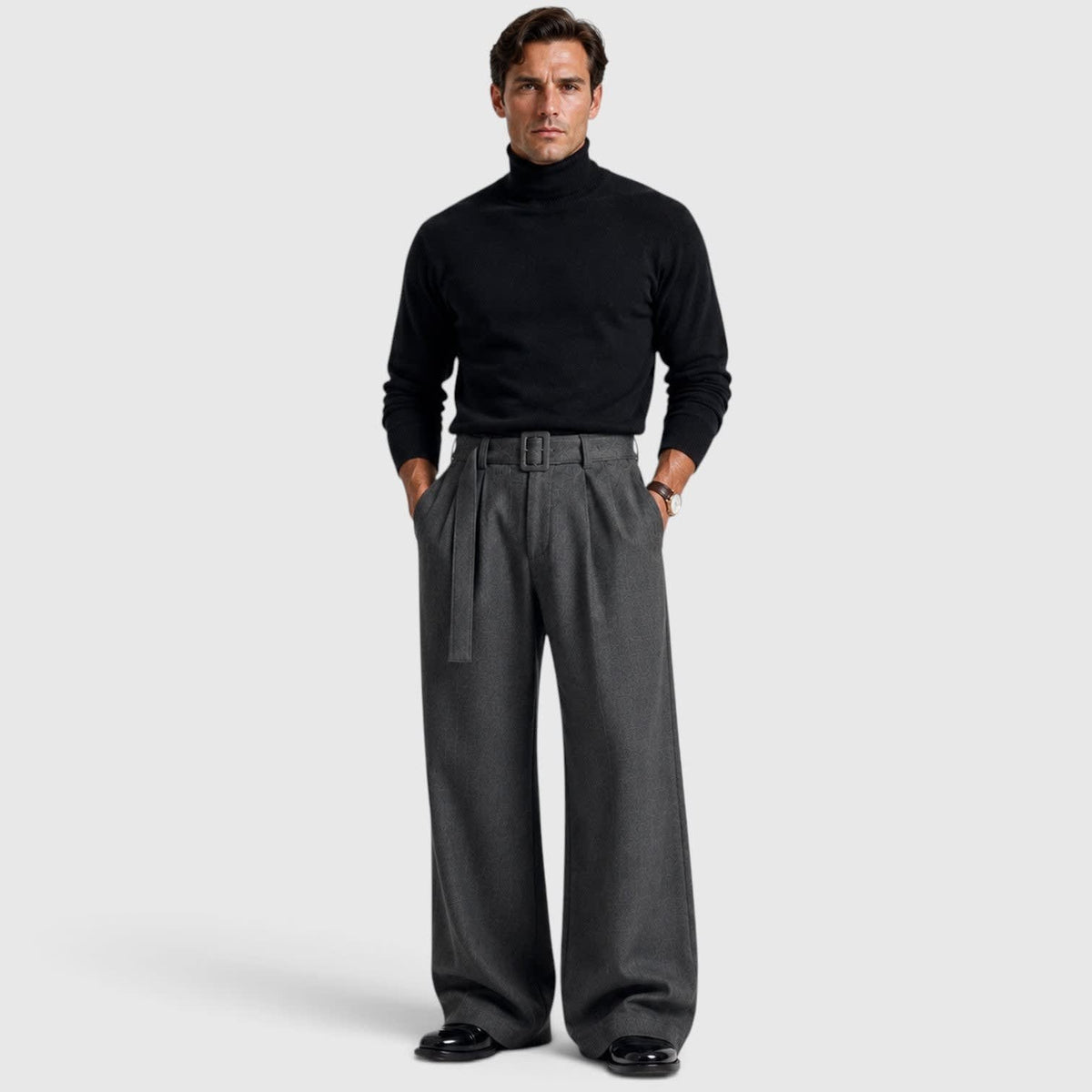 Men's Pleated Wide Leg Trousers | Roy_10