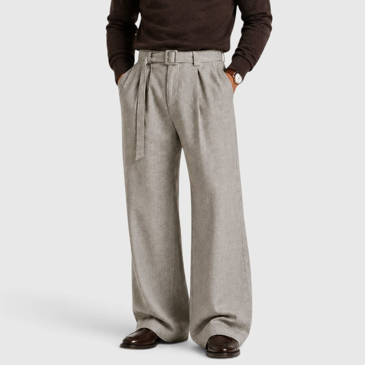 Men's Pleated Wide Leg Trousers | Roy_12