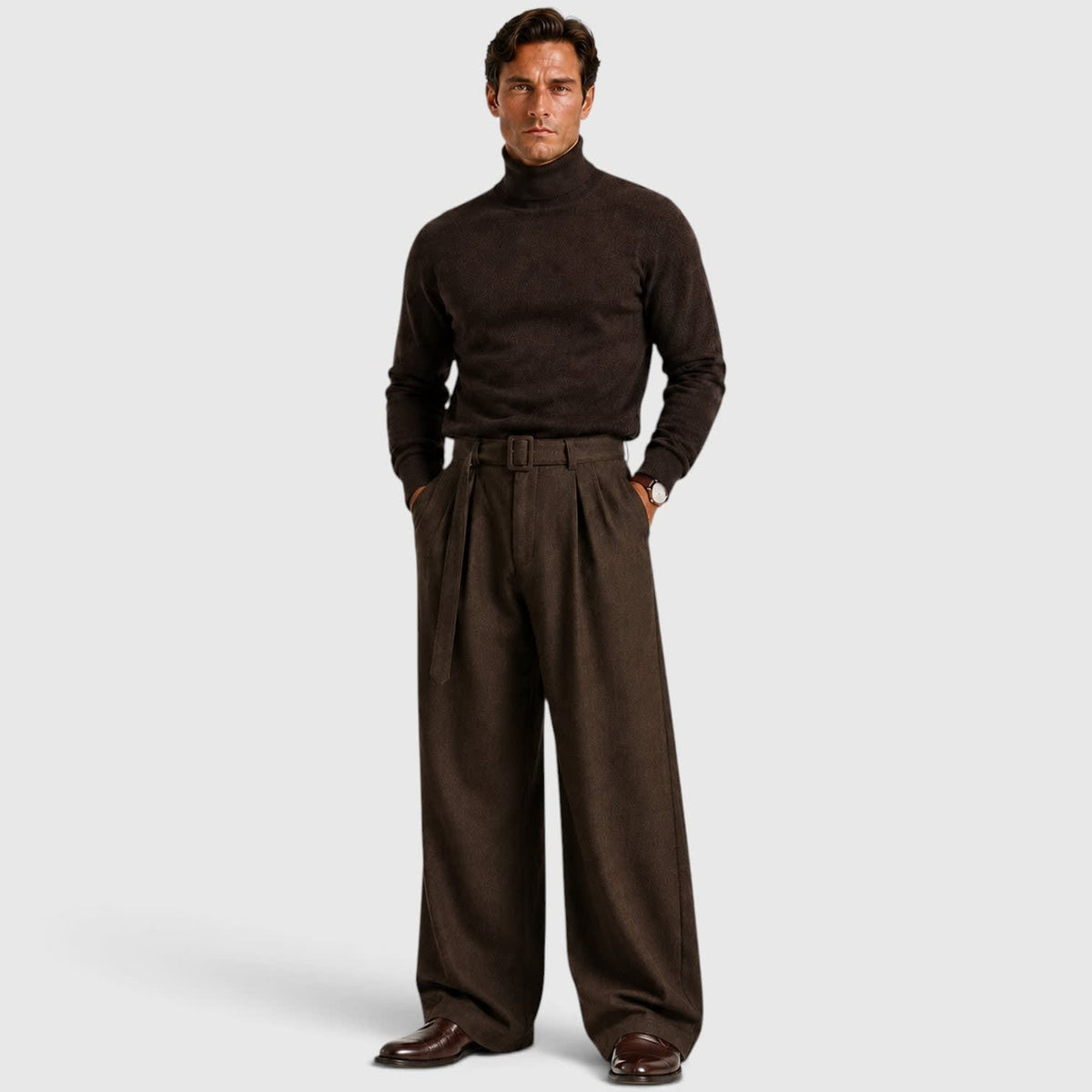 Men's Pleated Wide Leg Trousers | Roy_3