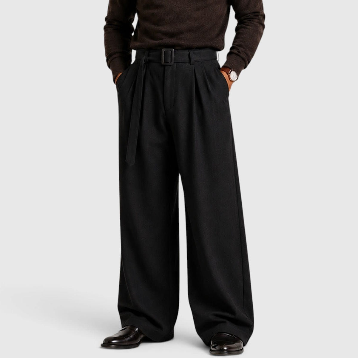 Men's Pleated Wide Leg Trousers | Roy_5
