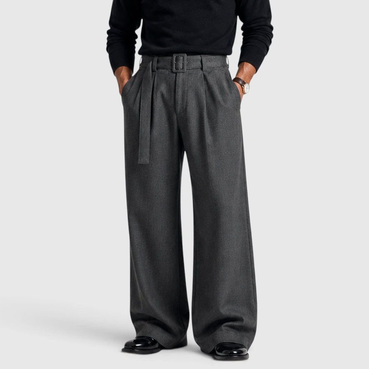 Men's Pleated Wide Leg Trousers | Roy_8